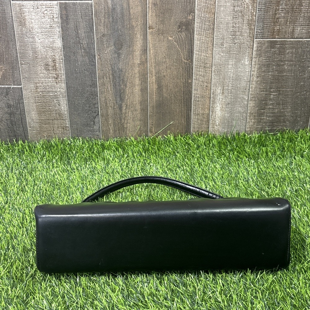 Vtg 50s Black Leather Wrapped Metal Top Handle Bag Gold Frame Clasp Purse - Picture 9 of 15